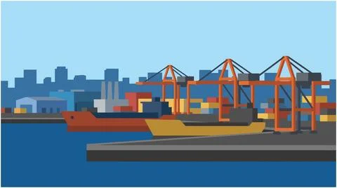 Large shipping container terminal at an industrial maritime port with indus.. Stock Illustration
