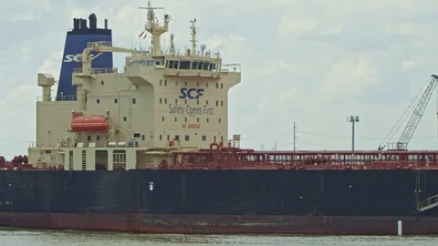 Large Shipping Ship Container Cargo on Mississippi River New Orleans Video stock 108372504