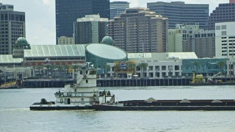 Large Shipping Ship Container Cargo on Mississippi River New Orleans Video stock 108375103