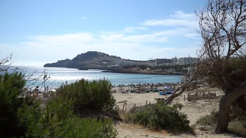 Large shot beach and mountain Stock Footage 128347970