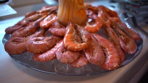 Large shrimp on the table. buffet for the holiday Stock-Footage 132239233