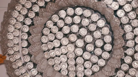 A large silver chandelier hangs from the ceiling. Stock Footage 143140275
