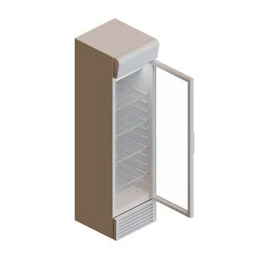 Large Size Showcase Display Cooler Isometric View Open Door Stock Illustration