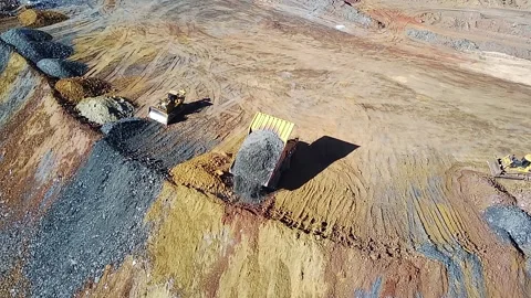 Large-sized Equipment At The Development Of A Quarry In The Rays Of The Sun. Stock Footage 316178298