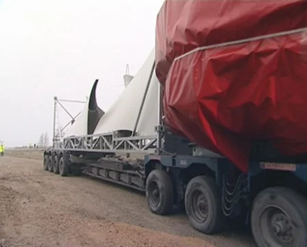 Large sized windmill components transportation. Stock Footage 8973049