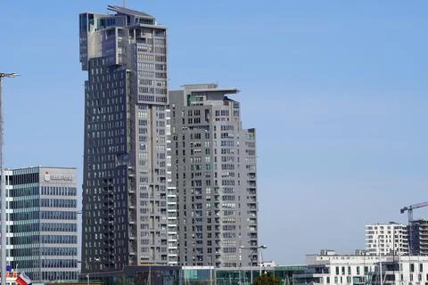 Large skyscraper at the quay 写真素材