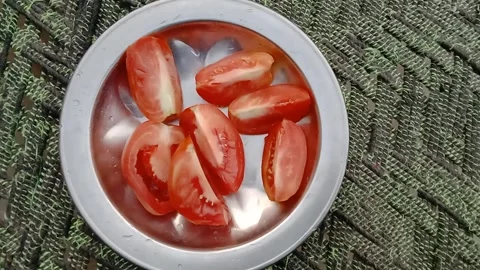 Large Sliced Tomatoes Placed On Plate Fresh Home  View 스톡 동영상 347846720