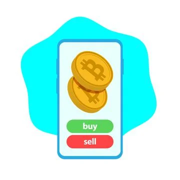 A large smartphone with an image of two gold volume coins of the digital virtual Stock Illustration