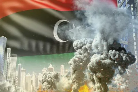 Large smoke column with fire in abstract city Stock Illustration