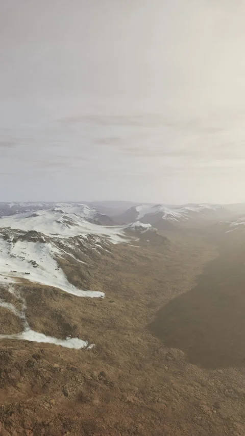 Large snow patch left over on the volcanic rock field of a mountain in summer Stock Footage 306154597