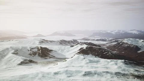 Large snow patch left over on the volcanic rock field of a mountain in summer Stock Illustration
