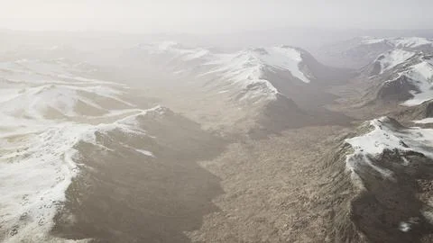 Large snow patch left over on the volcanic rock field of a mountain in summer Ilustración de archivo