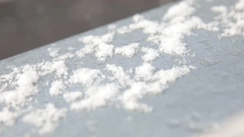 Large snowflakes fall on the metal window Stock Footage 150181444