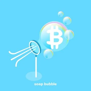 Large soap bubble with a sign of bitcoin inside, isometric image Stock Illustration
