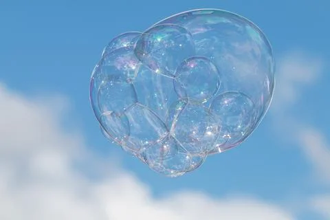Large Soapy Bubble Floats Against Blue Sky Background Foto stock