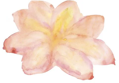 Large soft and rounded yellow-pink tropical flowh shades. Summer floral watercol Stock Illustration