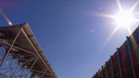 A large solar array in the desert generates clean electricity. Stock Footage 123364975