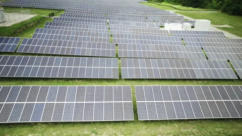 A large solar array in the midwest of the United states Stock Footage 158942223