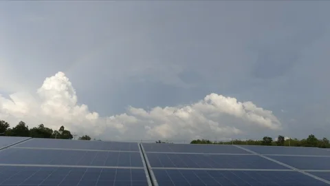 Large solar cells with clouds moving in the background 動画素材 108077513
