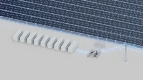 Large Solar Grid Battery System Isometric Looping Video 動画素材 283383309
