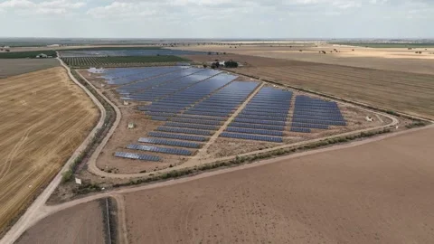 Large solar panel plant  in the middle of large agricultural area Stock Footage 259657592