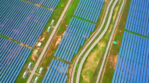 Large solar panels. Innovation of renewable clean energy Stock Footage 225387371