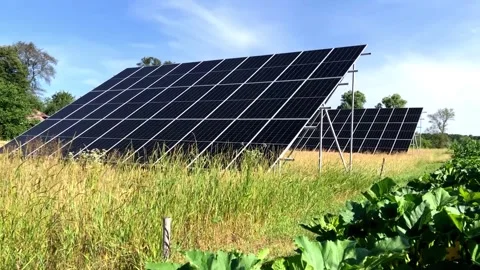 Large Solar Panels Installed in a Rural Vegetable Garden Stock Footage 341555880