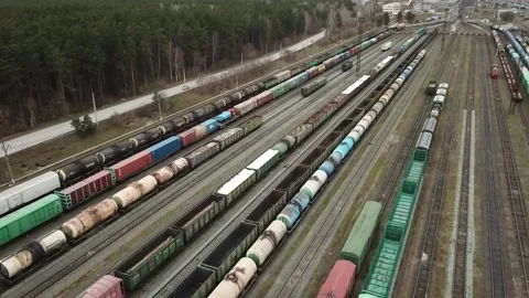Large sorting platform of freight trains. Stock Footage 141635475