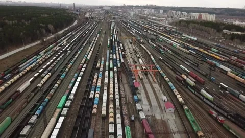 Large sorting platform of freight trains. Stock Footage 141635561