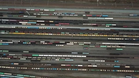 Large sorting platform of freight trains. Stock Footage 141635612