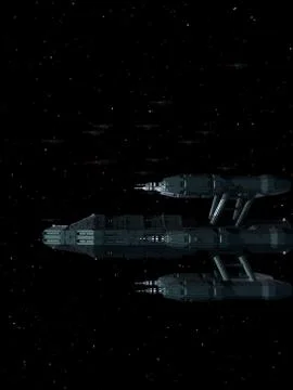 Large Space Ship with Fighters (Side View) Illustration