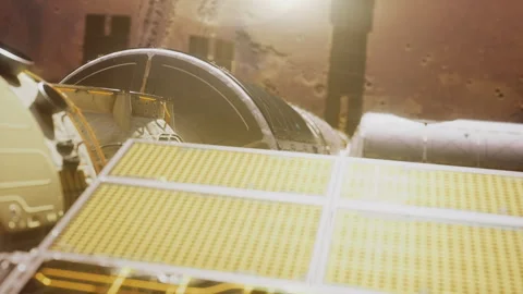 A large space station with residential modules orbiting Mars. the concept of  Stock Footage 283160022