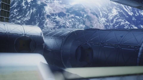 A large space station with residential modules in orbit of an inhabited plane Stock-Footage 283160040