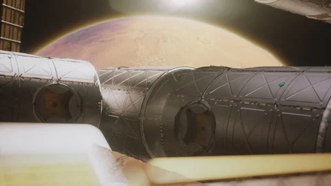 A large space station with residential modules orbiting Mars. the concept of  Stock-Footage 283160078