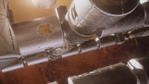 A large space station with residential modules orbiting Mars. the concept of  Stock Footage 283160124