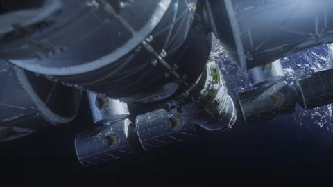 A large space station with residential modules in orbit of an inhabited plane Stock-Footage 283160137