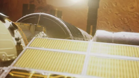 A large space station with residential modules orbiting Mars. the concept of  Stock Footage 283160153