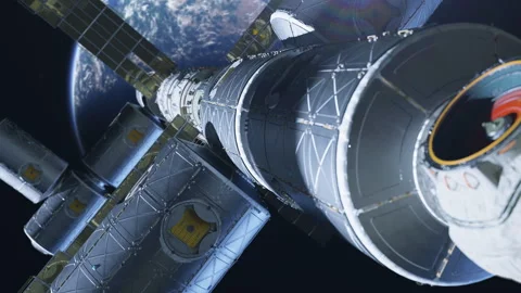 A large space station with residential modules in orbit of an inhabited plane Stock Footage 283160169