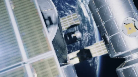 A large space station with residential modules in orbit of an inhabited plane Stock-Footage 283160260