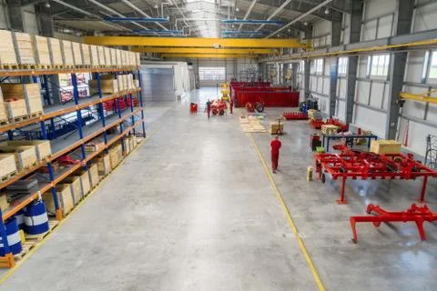 Large, spacious and light assembly shop. Stock Photos