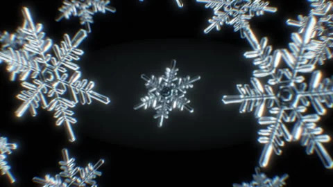 Large Sparkling Snowflakes Floating Close-up in the Dark Slow Motion. Beautiful Video stock 292266584