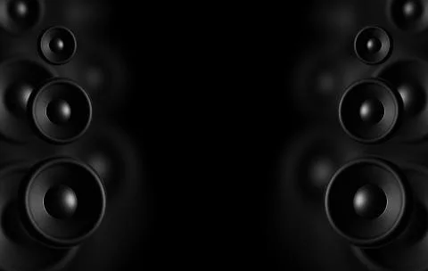 Large speakers - black background. dark theme. Illustrazione stock