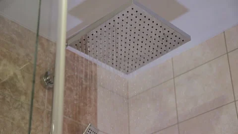 Large square shower head in bathroom. Stock Footage 131588449