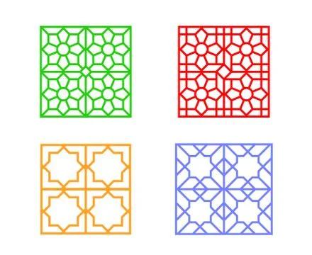 Large square window frame with islamic pattern Stock Illustration