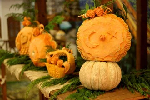 Large squashed orange squash with moon design and flag star of Turkey Stock Photos