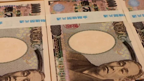 A large stack of banknotes lined up in a row Stock Footage 336266674