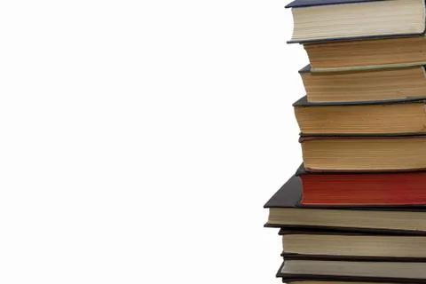 A large stack of books on a white background, a lot of literature. Broad Outlook Stock Photos