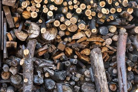 Large stack of firewood from different wood Stock-Fotos