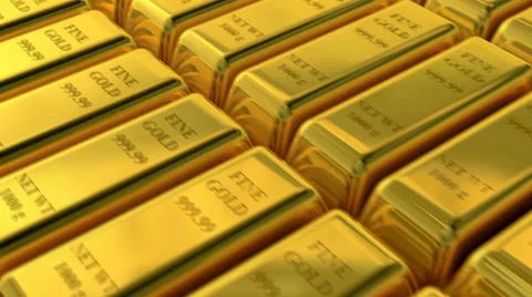 A large stack of gold bars in vault with camera pan. Stock-Footage 61005094