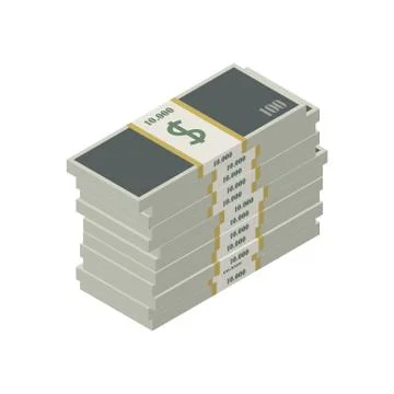Large stack money in a pack, vector illustration. Illustrazione stock